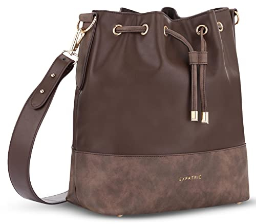 Expatrié Beuteltasche Damen Braun - Sarah Medium - Handtasche aus Veganem PU Leder - Umhängetasche für City, Business, Freizeit - Schlicht & Stylisch