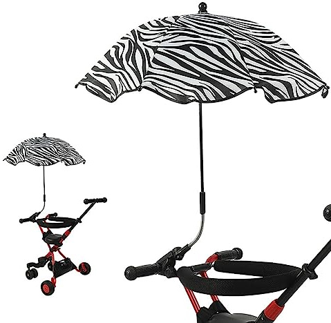Parasol para Cochecito de bebé de 14 Pulgadas, Paraguas Universal para Cochecito de bebé con Abrazadera, Protección UV Ajustable de 360 ​​grados, Paraguas para Cochecito de bebé, (Raya de cebra)