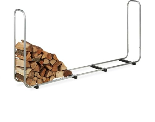 Relaxdays Kaminholzregal verstellbar, Holzlege Stahl, Scheite ab 25 cm, Brennholzregal, HBT: 103x168-230x36 cm, silber