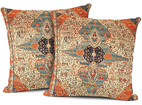 Snycler 2 Stück Kashan Perserteppich, Vintage-Druck, Teppich, Kissenbezug, quadratischer Kissenbezug, weicher Kissenbezug, Heimdekoration, für Wohnzimmer, Couch, Sofa, Auto, 50,8 x 50,8 cm