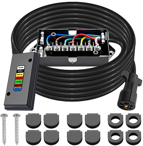 CheeMuii 15 fot släpvagn ledningssele kit slitstark 7-vägs släpvagn sladd med 7-stifts släpvagn plugg och kopplingsbox kit premium ljus och bromskablar för släpvagn RV