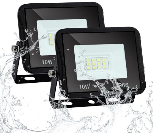 Sonnewelt Focos Led Exterior 10W 2 Pcs, Proyector LED Exterior 6000K Blanco Frío,Focos Jardin,IP66 Impermeable 900LM Superbrillante Foco LED,para Patio, Garaje, Entrada, Fábrica