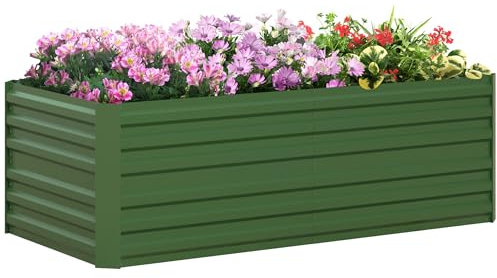 Outsunny Raised Beds for Garden, Galvanised Steel Outdoor Planters with Multi-reinforced Rods for Vegetables, Plants, Flowers and Herbs, 180 x 90 x 59 cm, Green