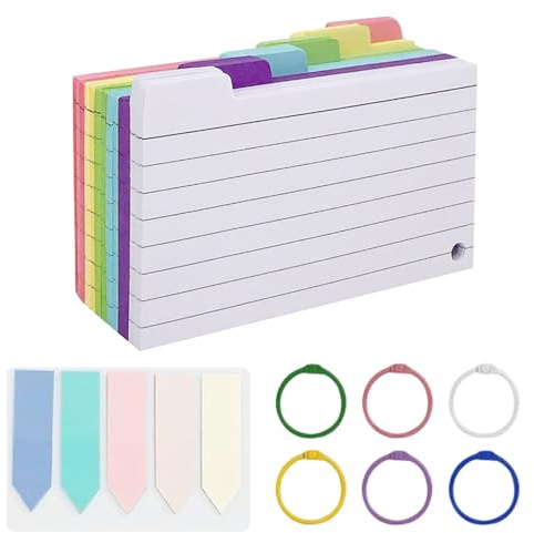 300 Pcs Flash Cards Colorful Lined Flash Cards Revision Tabs Revision Cards with Binder Rings Lined Index Cards for a Wide Range of Settings for Home Office School Single Sheet 5 x 3 Inch