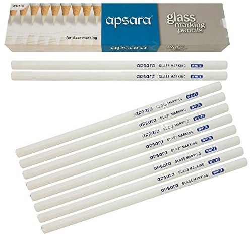 APSARA Glass Marking Pencils, WHITE, Pack of 10, Wax Based Smooth Lead, Ideal for Glass Leather Metal Vinyl Optical Lenses Marking, iZOFAX Black Ball Pen