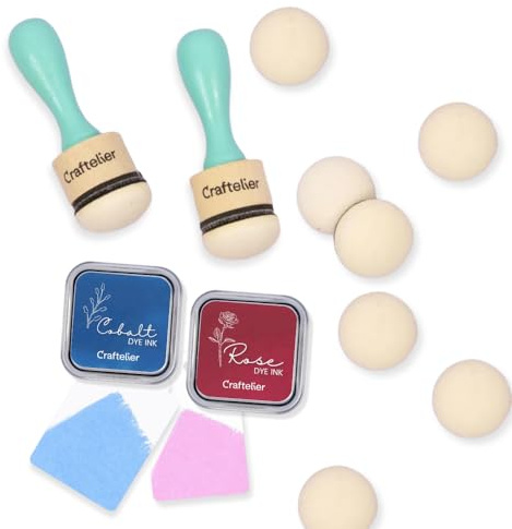 Craftelier - Kit of 2 Ink and Paints Bleding Tools with Base of 30 mm Diameter + Replacement Foam Pads + Rose and Cobalt Inks | Ideal for Applying Colored Craft Inks