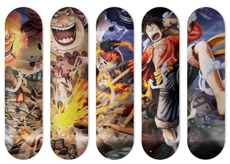 Aluminiumbrett in Form eines Skateboards für Wanddekoration, Anime, One Piece Battle, für eine originelle Dekoration (5 Platten + Befestigungssets)