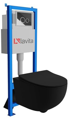Lavita LAV 101 Élément mural pour WC 40 cm + évier mural suspendu sans bord + panneau de commande LAV 200.4.2 chromé | Kit complet | Réservoir de chasse encastré | WC complet