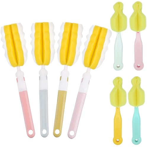 4PCS Baby Bottle Brush Set - Milk Bottle & Nipple Cleaner, 4 Detachable Scrubber Brushes
