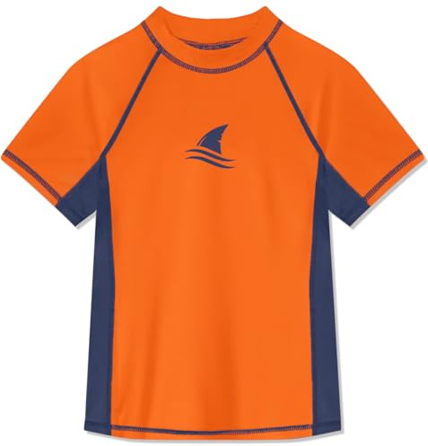 Glimnerize Pojkar Rashguard badskjorta kortärmad UV-skjorta badskjorta rund krage badmode torkning 104-164.., Kap-delfin orange, 128