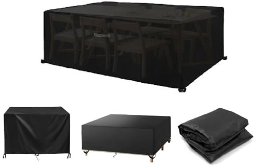 Housses Pour Tables De Jardin-Housses Pour Mobilier De Jardin 275x110x75cm 420d Oxford Rectangulaire Bâche Salon De Jardin Exterieur Bâche Protection Salon De Jardin Coupe Vent Anti Uv -Noir