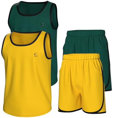 Essenclo pojkar kläder set, atletisk rund hals ärmlös t-shirt och pojkar korta set kläder med fickor 4 st - storlek 3-16, Set-12, 11-12