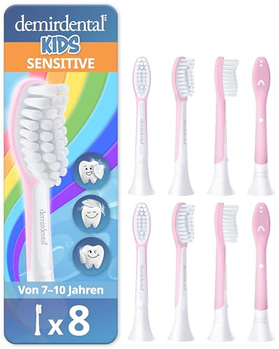 8er demirdental Kinder Ersatzbürsten passend für Philips Sonicare Kids | Ab 7 Jahren: Aufsteckbürsten entsprechend HX6044, extra weich & gummiert, schadstoffgeprüft & BPA-frei, Rosa
