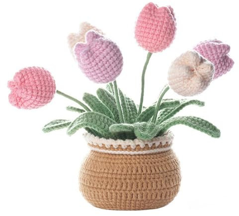 Jarsense Beginners Crochet Kit, DIY Crochet Succulents Kit with Step-by-Step Instructions and Video Tutorials for Adults and Kids Knitting Supplies DIY Craft Gift - Tulips