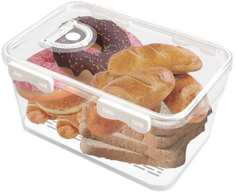 Les-Theresa Boite A Pain Huche à Pain avec Enregistrement de L'Heure Boite A Biscotte Boite A Fromage pour Frigo Anti Odeur Boîte de Rangement Pain avec Couvercle Boite Rangement Cuisine (Blanc)