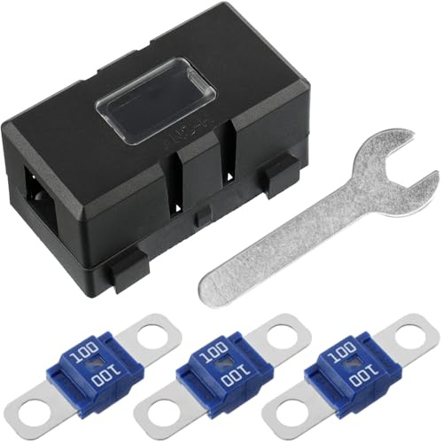 Tixlux Midi Sicherung, 3 Stück 100 A Midi Schraubsicherung, 1 Stück ANS Sicherungshalter, 1 Stück Schraubenschlüssel, 12 V–58 V Midi-Hochstromsicherung für Auto, LKW, SUV, Wohnmobil