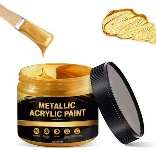 Vernice Acrilica, Vernice Oro, 100ml Pittura per Tessuti, Acrilico Oro, Colori per Ceramica, Foglia D'oro a Base D'acqua per Fai Da Te Lapidi, Metallo, Legno, Mobili