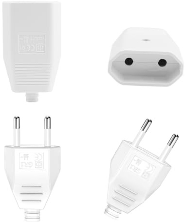Powice 4 Stück Eurostecker Flach, Eurokupplung, Stromstecker Schuko, 250V 2,5A, 2-polig, Weiß