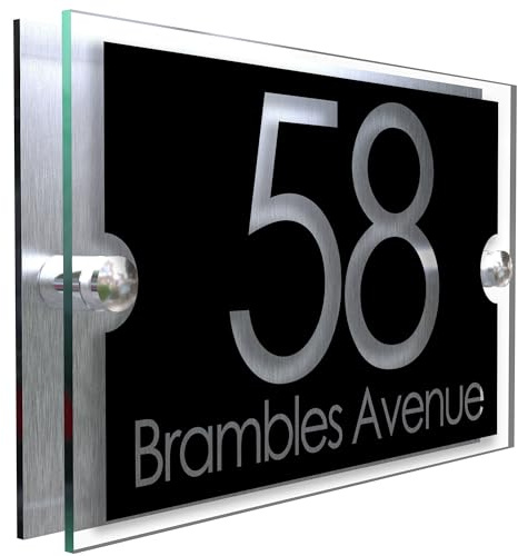 K Smart Sign | 200mm x 130mm | DUAL LAYER STYLISH HOUSE SIGN PLAQUE DOOR NUMBER STREET NAME CLEAR ACRYLIC & DIBOND HOUSE NAME (Modern Text 1)