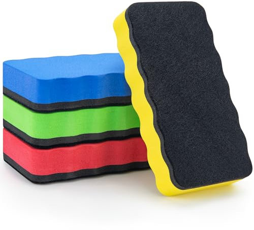 JEFURE Whiteboard Schwamm 4 Stück 4 Farben, Whiteboard Schwamm Magnetisch, Whiteboard Radiergummi für Trockenreinigung auf vielen Oberflächen, Whiteboard Radierer für Whiteboards, Tafeln und Glas