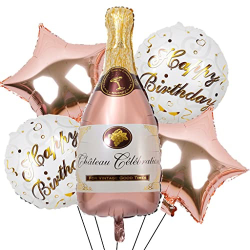 Feelairy Folienballon Champagne Rosegold, 5 Stück Luftballon Weinflasche Sektflasche Riesen Helium Ballon Champagner Flasche Bier Happy Birthday Deko für Geburtstag Hochzeit Party Dekoration