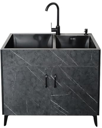 Mobiles Küche Spültisch Spüle Mit Unterschrank Edelstahl Spülbecken Spültisch Ausgussbecken Waschtisch Mit Wasserhahn Lagerregale Für Hotels Restaurants Küchen Waschküche Garage(Gray,75x41x78cm)