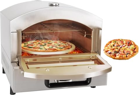 Kindevieft Four à Pizza à Gaz D'ExtéRieur 30,5 Cm avec ThermomèTre IntéGré, Four à Pizza Portable Au Propane pour Cuisine ExtéRieure, Machine à Pizza en Acier Inoxydable