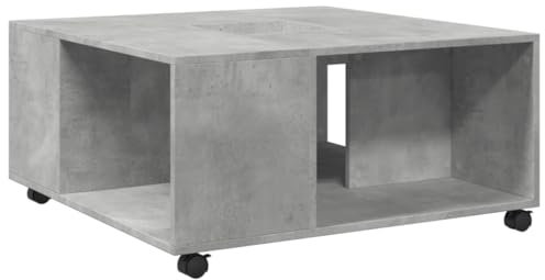 vidaXL Coffee Table/Side Table with Swivel Wheels - Concrete Grey Engineered Wood, 80x80x40 cm - Ample Storage for Living Room/Lounge Area