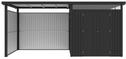 HORI Metall-Gartenhaus aus verzinktem Stahl, robuster Geräteschuppen, abschließbar, witterungsbeständig, montagefreundlich, vielseitig erweiterbar 5050x2300x2220- inkl. Anbau - Rück- Seitenwand