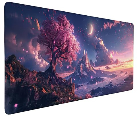Weiß Mauspad xxl Mauspad Schreibtischunterlage 1200x600 Genähte Kanten Mauspad, Gummibasis Abgefallene BläTter Gaming Mauspad Stabiler Halt auf Glatten Oberflächen Verbessert Präzision für PC, Laptop