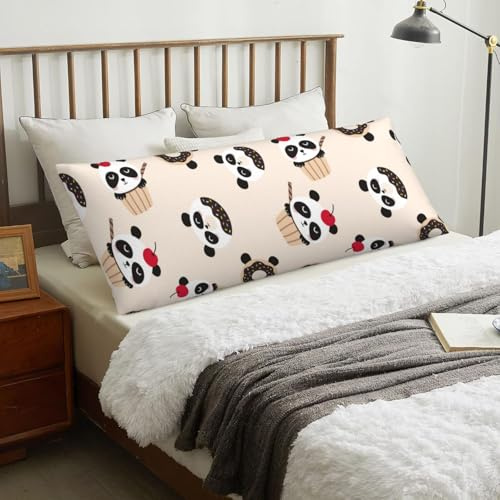Novastar Federa per cuscino per il corpo, con stampa di panda e ciambella, morbida e confortevole, con cerniera, federa per cuscino per il corpo 50 x 137 cm