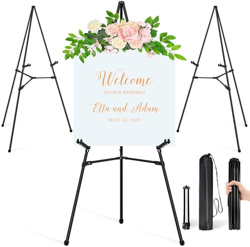 VAIIGO Staffelei-Ständer für Schilder, 160 cm, Staffelei für Hochzeitsschilder, Posterständer, leichte Poster-Staffelei zum Malen, zusammenklappbare, tragbare Staffelei mit Tragetasche, Schwarz, 3