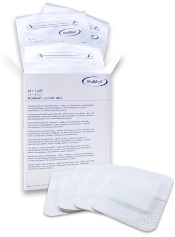 25 Stück Wundpflaster steril 10x8 - steriler Wundverband Pflaster sensitiv - Wundauflage nicht haftend 5x4 cm - Saugstark & Hautfreundlich - Akute Wundversorgung und postoperatives Pflaster