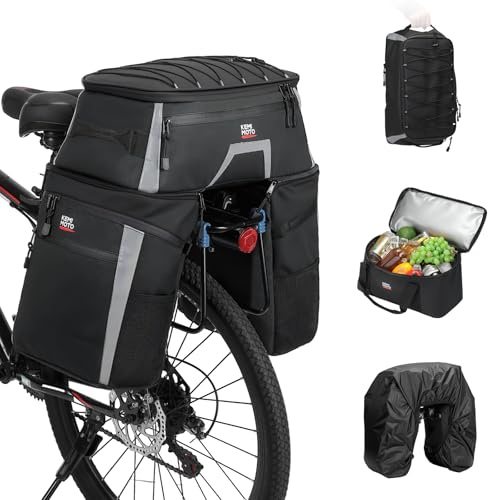 KEMIMOTO 4 in 1 borse per bicicletta, portapacchi per bicicletta, con copertura impermeabile e borsa termica rimovibile, grande capacità 58 l, tasche posteriori per bicicletta