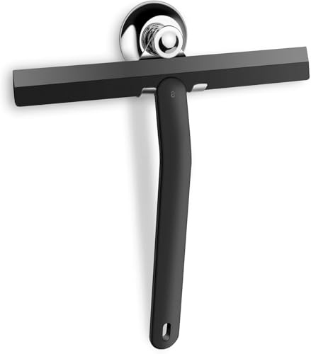 Raclette de Douche avec Noyau en Acier Inoxydable, raclette de Douche avec Crochet à Ventouse en Acier Inoxydable, pour Douche, Salle de Bain, carrelage, Noir, 25 cm