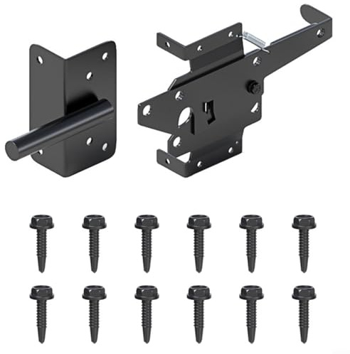 SMZhomeone Robuster selbstschließender Torriegel für Holzzaun, Garten, Pool, Sicherheit, Karbonstahl, Schwarz