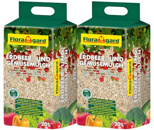 Floragard - 2x20L - Paillis pour Fraises et Légumes, Paillis Durable à Base de Miscanthus, sans Pesticides, Réduction des Mauvaises Herbes et Utilisable pour Le Jardin et Les Petits Animaux