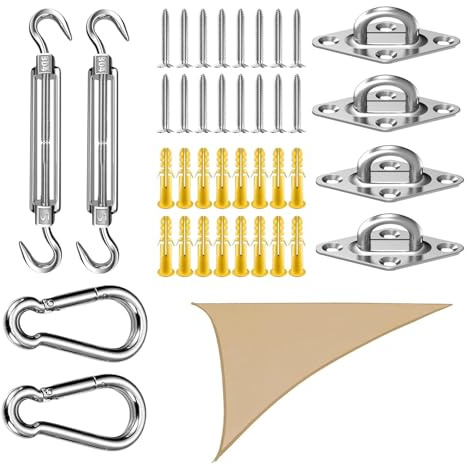 Shade Sail Hardware Kit, Spannschlangen für Schattensegel | Sun Shade Triangle Hardware Kit für Patio - Hochleistungs -Spannschloss, Edelstahlhaken, Fixzubehör für Pool, Garten, Garten