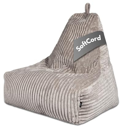 PatchHome Deluxe Cord sittsäck lounge fåtölj – gaming saccosäck för vuxna och barn – bekväm manchesterfåtölj med fyllning – vardagsrum och sovrum möbler (grå, XXL)