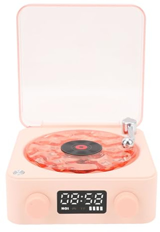 Plattenspieler, 2025 Neue Tragbare Vintage Rekorde 4 Modi Bluetooth Waves Lautsprecher, Kleiner Plattenspieler für Schlafzimmer Office Party 360 ° Surround Sound (PINK)