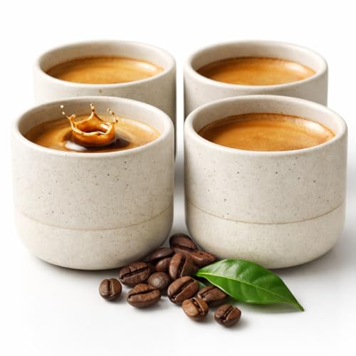 Maxito Espressotassen aus Steingut weiß mit 100 ml im 4er Set für Kaffeeliebhaber - Espresso & Kaffeetassen - Geschenke für Männer