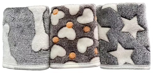 HoveeLuty 3-teilige Hundedecken, 61 x 40, 6 cm, niedlicher Aufdruck, Haustierdecke, weiche, warme, Flauschige Fleece-Schlafmatte für kleine Hunde, Katzen, Welpendecke, Katzendecke, Flanelldecke
