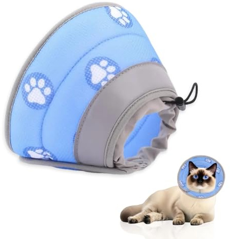 Halskrause Katze Katzenkragen Leckschutz weich Atmungsaktiver Katzentrichter Haustierkragen Antilicking Halsband Weich Katze Schutzkragen, Nach Operation und Verletzungen für Katzen (Blau, M)