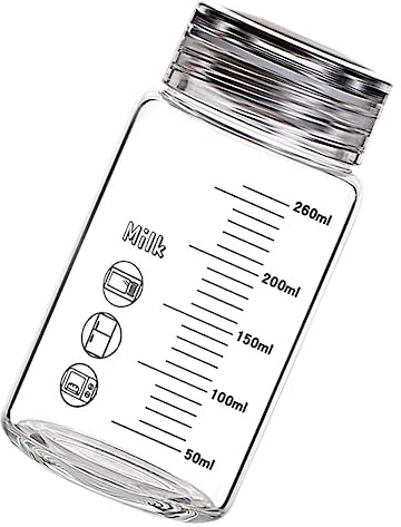 Healifty Taza De Vidrio con Escala 260 Ml Boca Ancha Portátil con Tapa Vaso De Agua para Viaje Uso Diario Botella De Leche