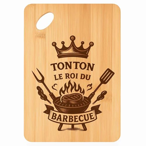 Planche à découper Tonton Roi du Barbecue - Plateau Apéro en Bambou Cadeau Gravé pour Cadeau Anniversaire Noël Oncle Cuisine Barbecue