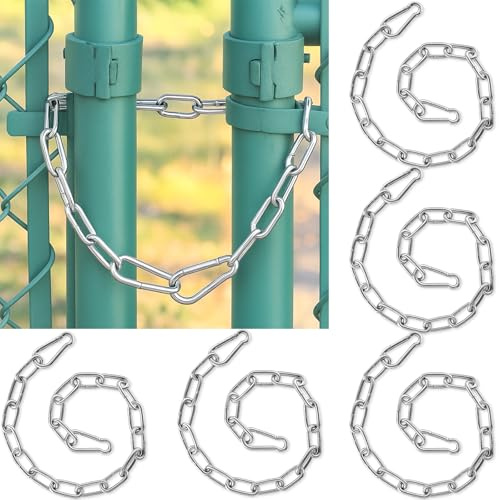 Otoolling 6 Pcs 50cm/20 Inch 4mm Stainless Steel Link Chains with 12 Pcs 5cm Stainless Steel Spring Clips Adjustable Outdoor Chain for Fence Livestock Gate Garden Yard Farm No Fear of Being Bent