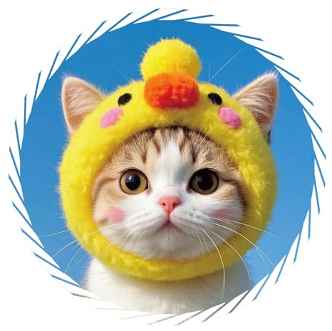 Katze Foto Auto Aufkleber mit gelber Tiermütze PVC Sticker | Lustiges Katzenmotiv mit gelber Mütze für individuelle Gestaltung