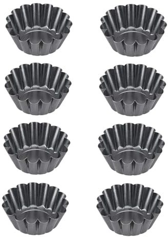 Molde para tartaletas de acero al carbono Moldes for mini tartaletas de acero al carbono, antiadherentes, con forma acanalada, ideales for muffins, cupcakes, tartas, postres y mousses(Black 8 Pieces)