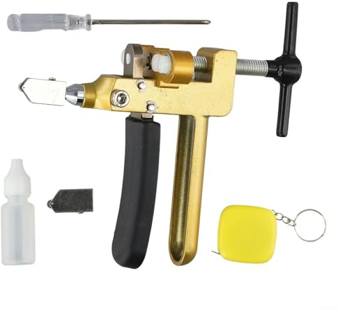 Zoegneer Set tagliapiastrelle in vetro 3 in 1 con ruota, apri fori e smeriglio, strumento per tagliare vetro, piastrelle, specchi e progetti fai da te multimateriale, include oliatore, cacciavite