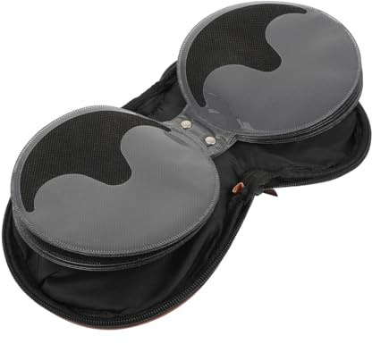 ORFOFE Borsa Porta CD per Auto e Casa, Custodia Rotonda Ricamata a Quadri, Cerniera Apribile, Bordo in Pelle, Capacità Alta per Conservazione Dischi, Colore Beige